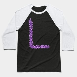 Lavender Letter L Hand Drawn in Watercolor and Ink Baseball T-Shirt